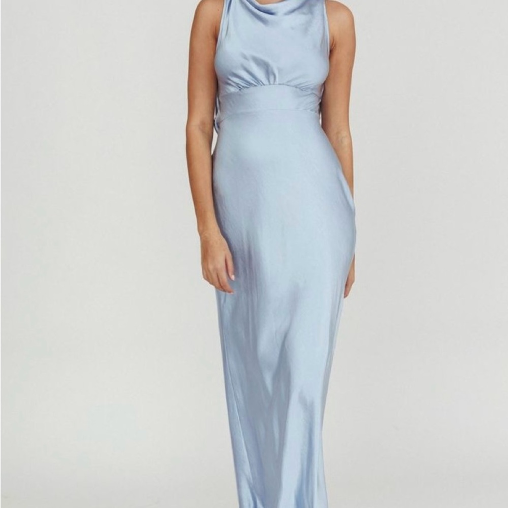 Selfie Leslie Blue Ruched Maxi Dress Cowl Neck